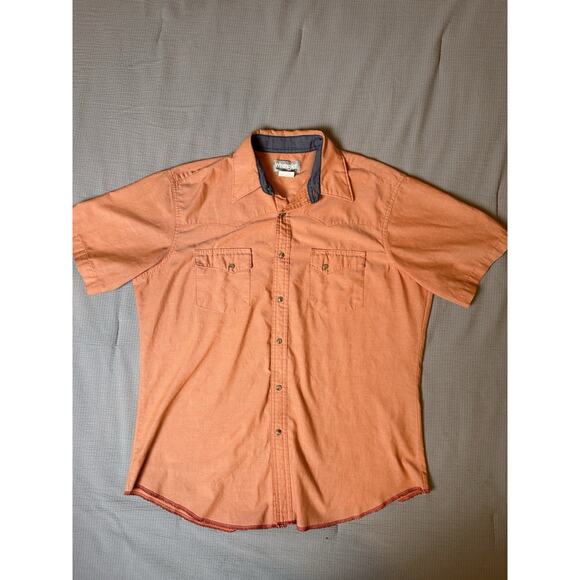Wrangler Men's Large Wrancher Short Sleeve Snap Button Western Shirt Orange - Picture 1 of 7